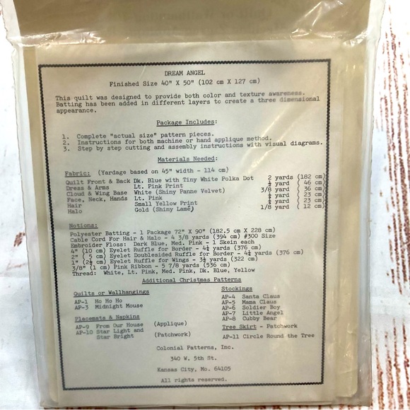 Aunt Martha’s Dream Angel Quilt Pattern Colonial Patterns, Inc. Wall Hanging - Picture 3 of 6